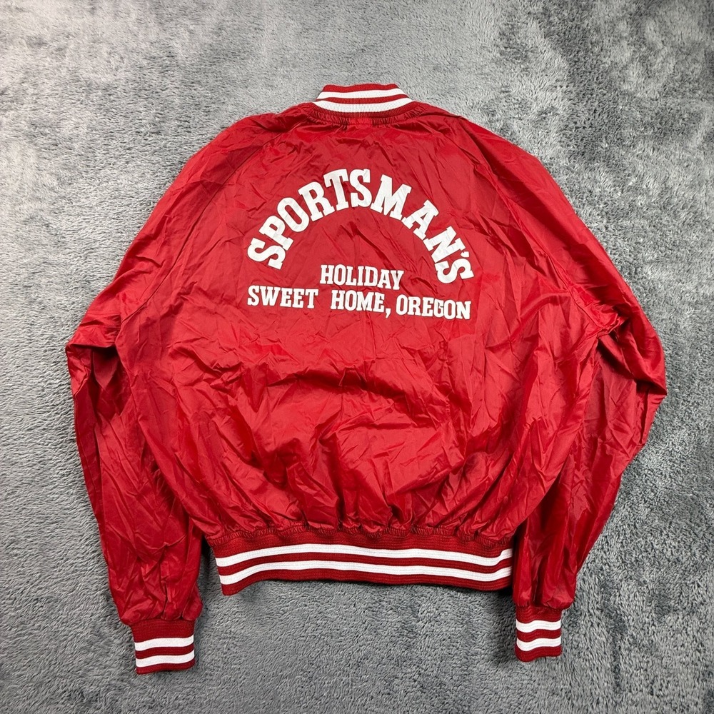 Vtg Chalk Line Sportsman's Holiday Sweet Home Oregon Bomber Jacket Men's L Red
